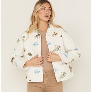 BLUE B WOMEN'S QUILTED CONVERSATIONAL PRINT JACKET Horses Cowboy Hat Small NWT